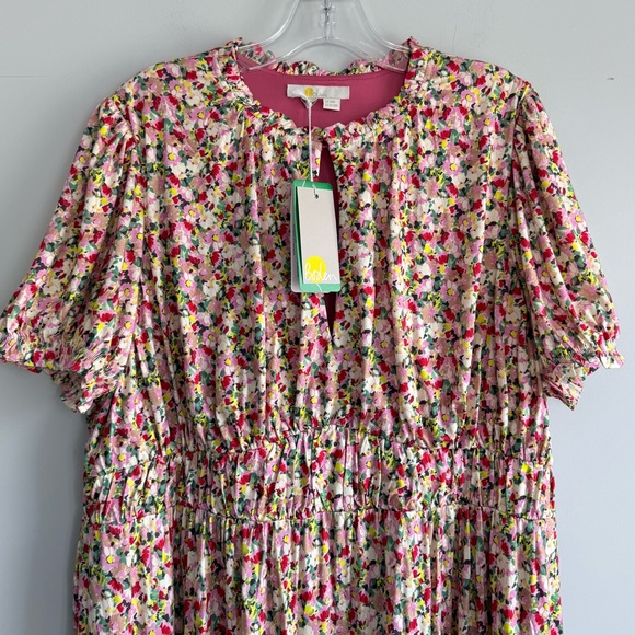 NWT BODEN Floral Ruched Jersey Midi Dress Multi Painterly Floret Puff Sleeve 16 - Picture 8 of 16
